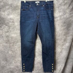 LOFT Curvy Skinny Jeans Womens 31 12 Dark Wash Blue Button Ankle Detail Stretch